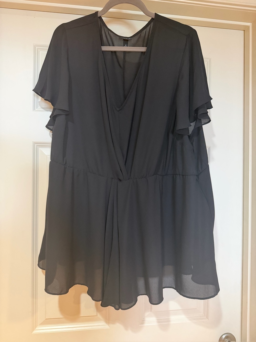 Black Women's V-Neck Flowy Blouse